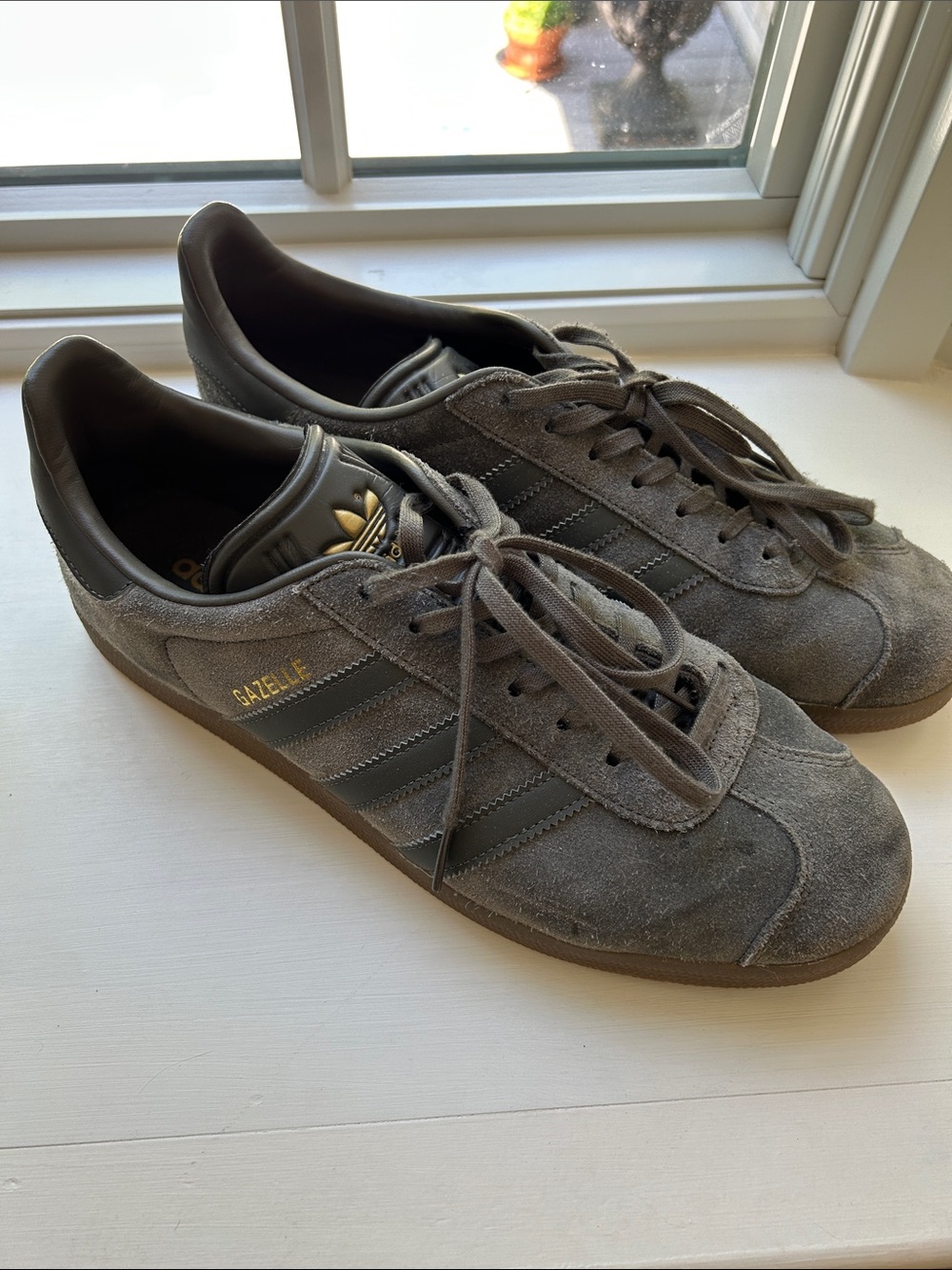 Adidas Gazelle Men’s Suede Sneakers in Utility Grey with gum sole